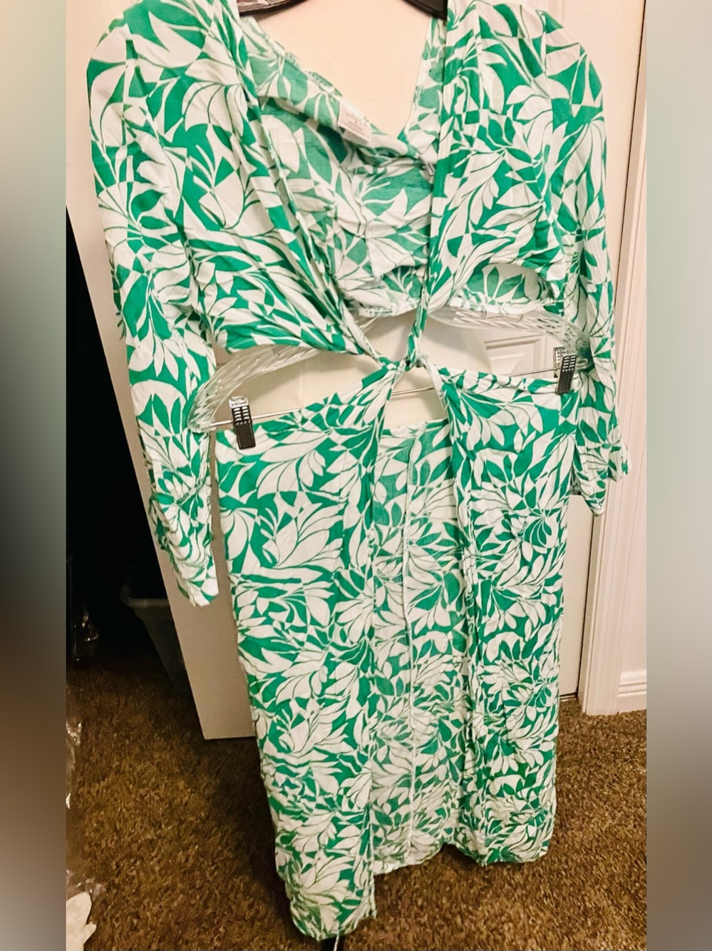 Shade & Shore Green and White Leaf-Print Wrap Dress
